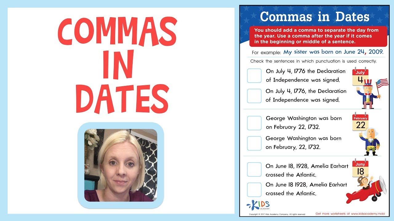 Commas in Dates - Learn Punctuation  Grammar for 6rd Grade  Kids Academy