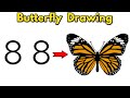 Butterfly drawing from number 88 easy step by step  drawing from number  number butterfly