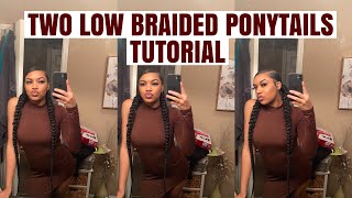 TWO LOW BRAIDED PONYTAILS ON NATURAL HAIR || TUTORIAL