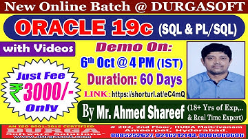 ORACLE 19c Online Training @ DURGASOFT