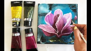 : How to draw flower Magnolia painting / Demonstration /Acrylic Technique on canvas by Julia Kotenko