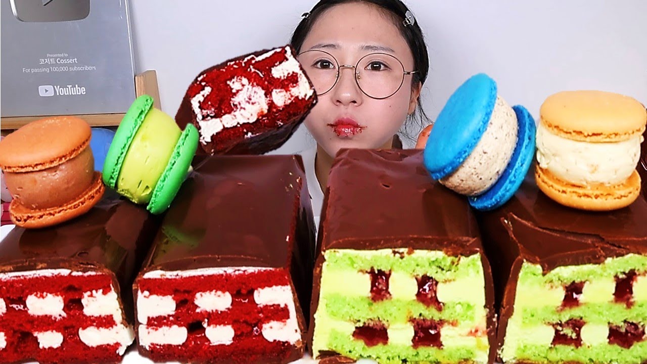 1개 600g 넘는 벽돌케이크🧱 스쿱당 마카롱 메론 벽돌케이크 디저트 먹방 Dessert Mukbang