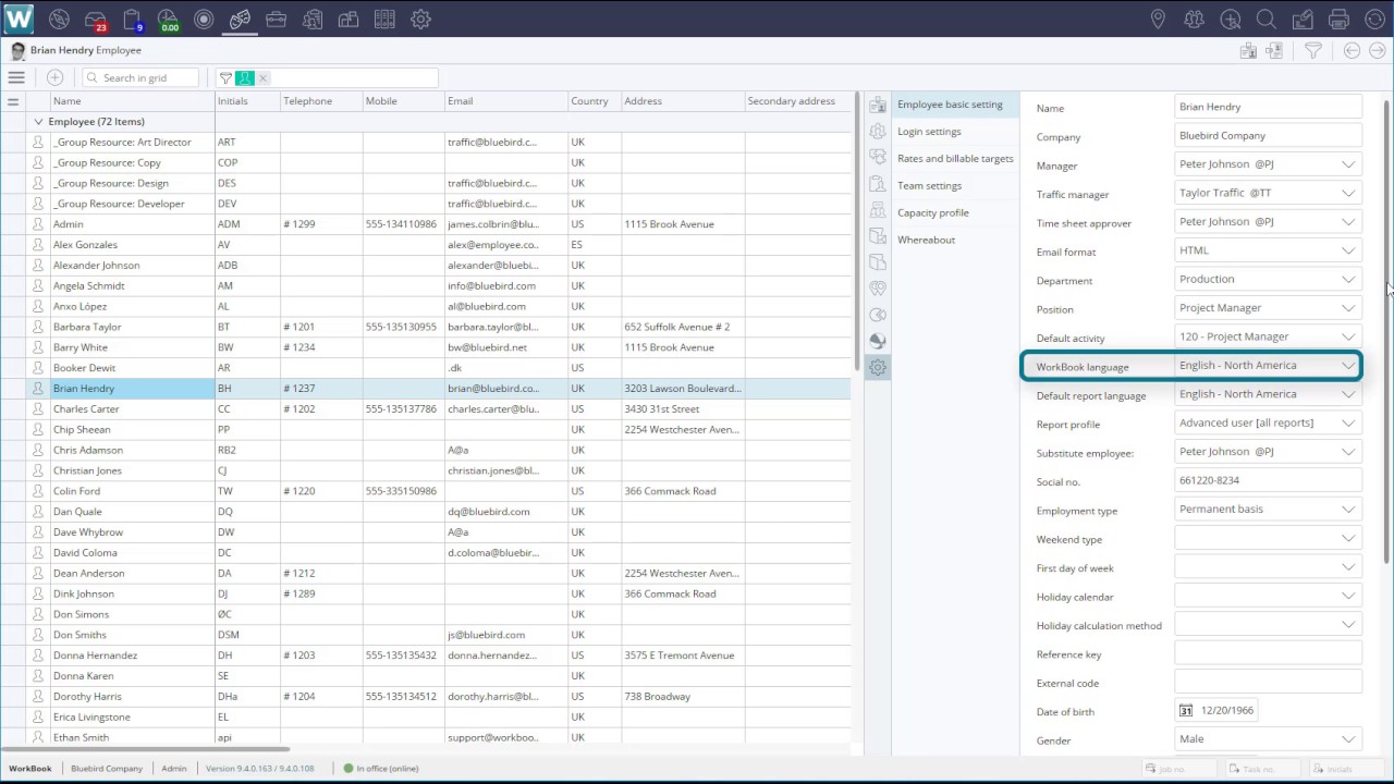 Employee card - Settings - Employee basic settings