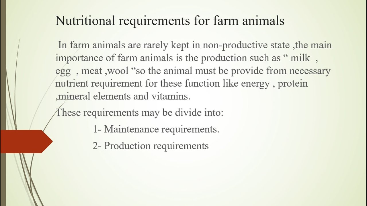 Nutritional requirements for farm animals