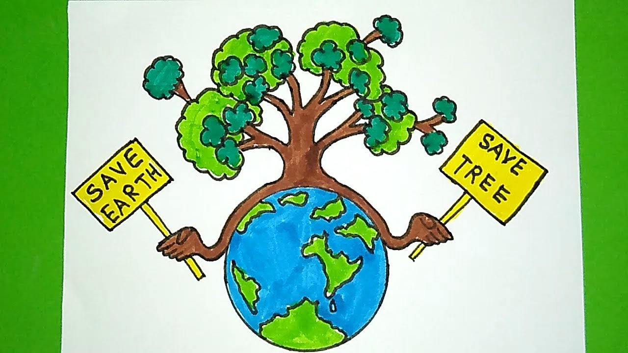 How to draw Save Tree and Save Earth drawing | Easy ...