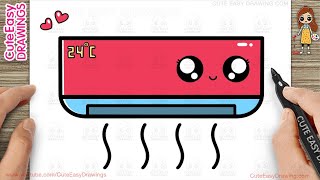 How to Draw a Cute & Easy Air Conditioner for Kids! Step-by-Step ❄️