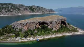 Maligrad Island at Lake Prespa-  Tripoint of Albania, N. Macedonia, and Greece