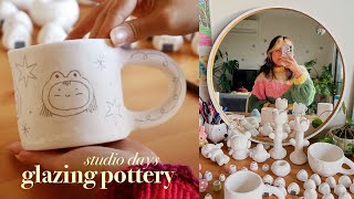 drawing on my ceramics & glazing ☆ studio vlog