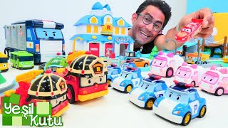 McQueen, Robocar Poli ve otobüs Tayo Yeşil kutuda! Brooms şehri için güvenlik arabaları