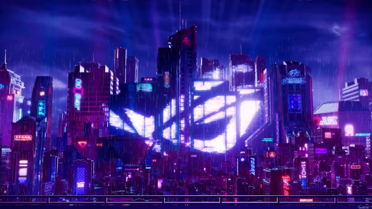 Asus ROG Neon City sous la pluie | Fond D'Écran Animé - YouTube