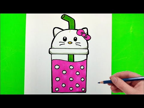 Hello Kitty Çizimi, Kolay Çizimler, Milkshake Çizimi, Sevimli Resim Çizimleri, Resim, Çizim, Boyama