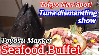 Toyosu Market Seafood Buffet with fresh tuna, snow crab, Japanese cuisine, and a tuna cutting show