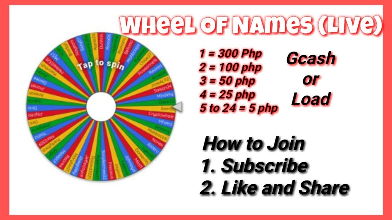 Wheel of Names | Live Raffle Draw || 600 Pesos Gcash Giveaway - YouTube