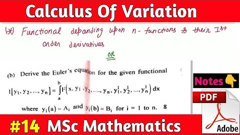 Calculus Of Variation| MSc Math | Functional Depending upon n Function & Their 1st Order Derivatives