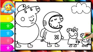 Peppa Pig And Family Meet Astronaut Mom Learn How To Color Peppa Pig Pages For Kids