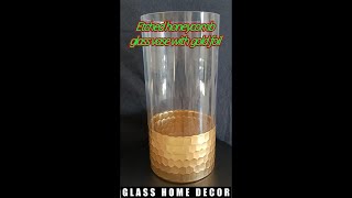 Wholesale hand etched honeycomb glass vases with gold decoration