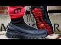 Moncler black trailgrip goretex sock round toe hightop sneakers on foot