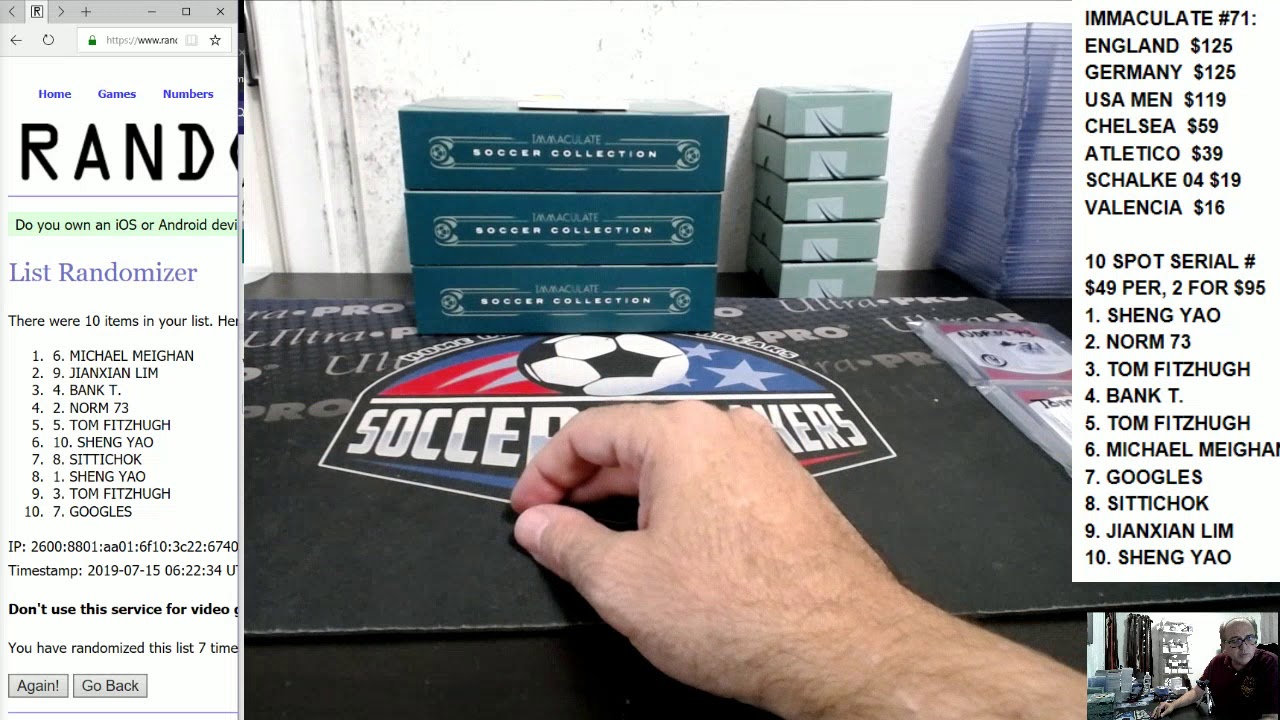 2018-19 PANINI IMMACULATE SOCCER 6 BOX PICK YOUR TEAM PYT HOBBY CASE BREAK #71