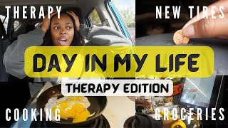 VLOG: a therapy day in my life, buying new tires, cooking, grocery shopping