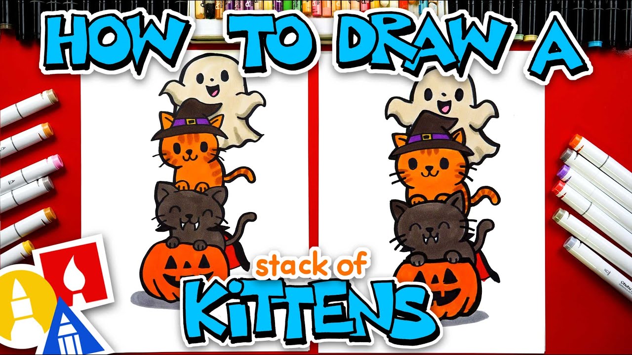 How To Draw A Cute Halloween Kitten Stack