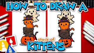 how draw cute halloween kitten stack