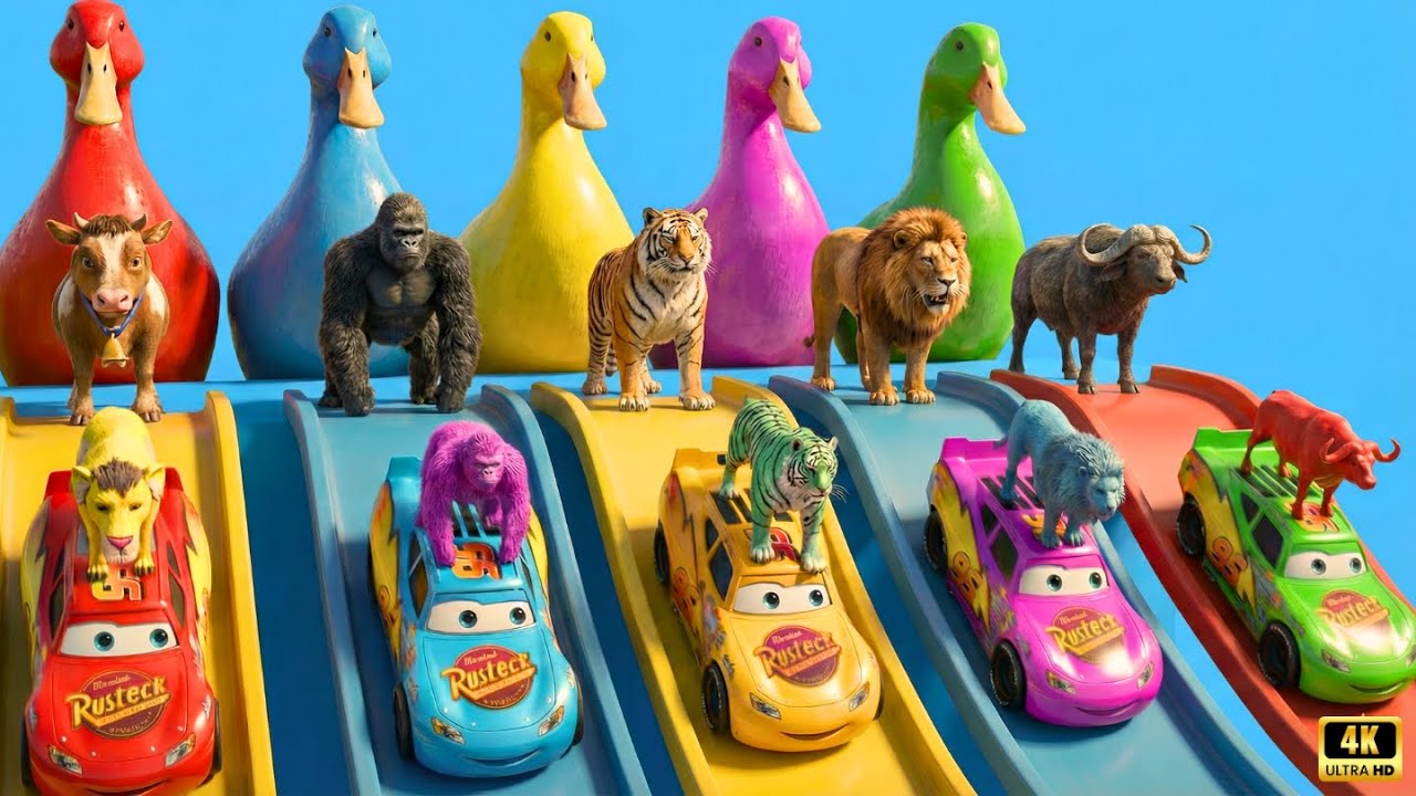 Long Slide Game with Cow Elephant Gorilla Hippopotamus Tiger 3d Animal Game Funny 3d Animals