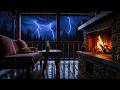 Rain Sounds in a Cozy Cabin 🌧️ Thunderstorm, Fireplace & Sleeping Cat Ambience | 8 Hours