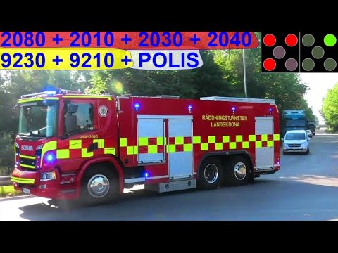 7X STOR UTRYCKNING LANDSKRONA TRAFIKOLYCKA räddningstjänsten region skåne polis. brandbil & ambulans