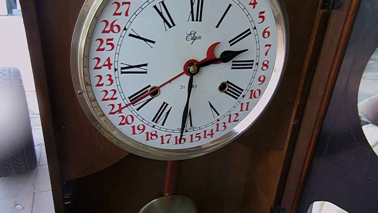 Vintage Elgin Regulator Pendulum Wall Clock 31Day Chimes with red hand