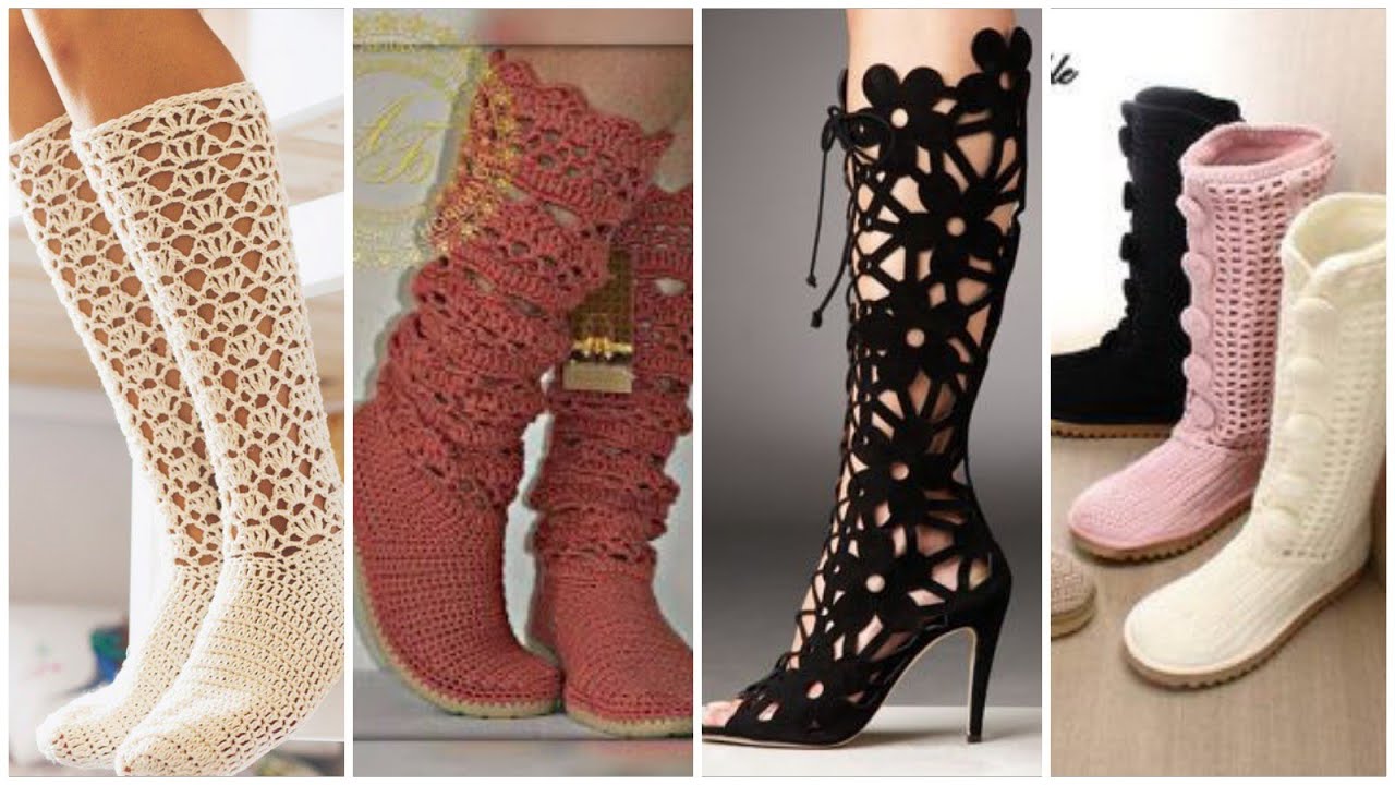 Handmade crochet long boots desighns for ladies - YouTube