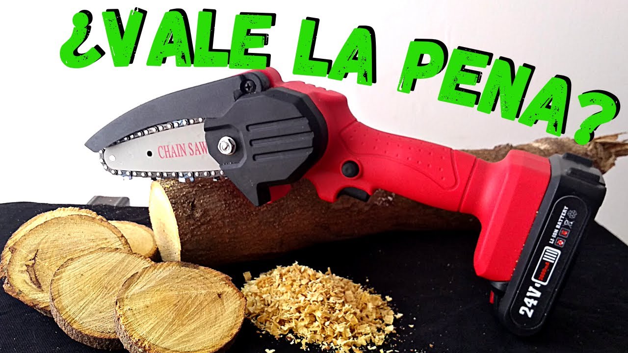 Prueba mini motosierra electrica de mano con bateria y seguridad - YouTube