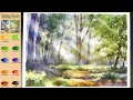 Without Sketch Landscape Watercolor - Shining Forest (color mixing) NAMIL ART