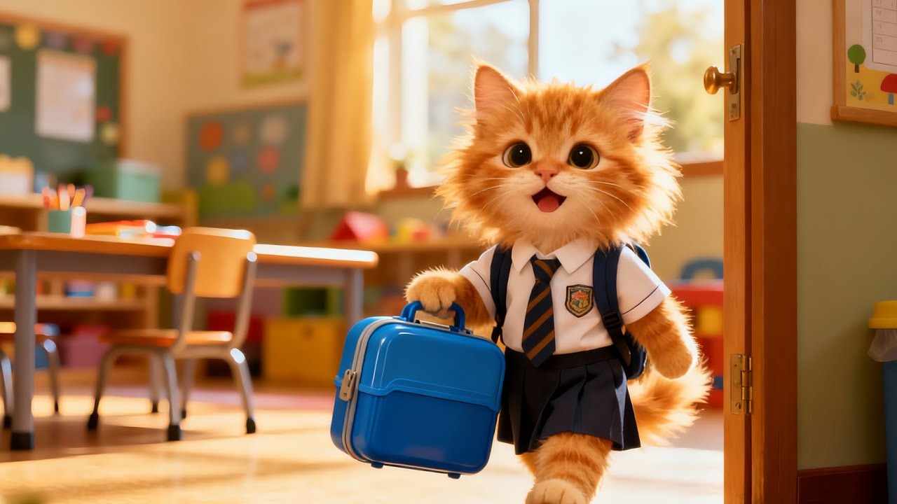 Cute Orange Cat Makes School Lunch for Her Kitten
