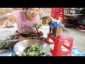 Obediently Monkey Donal Sit On Chair Waiting To Eat Fries Beef Chiness Kale With Oyster Sauce