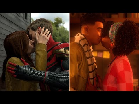 Marvel Spider Man 2 All Romantic Kiss Scenes - Peter and MJ, Miles and Hailey