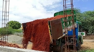 Dump truck unloading sand ashok leyland tipper