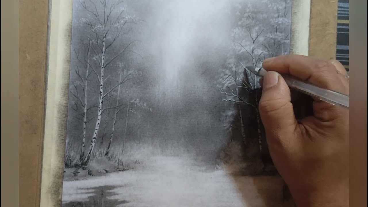 Creating Charcoal Art in a Snowy Wonderland # Scenery Drawing Charcoal Pencil # Charcoal Sketch.