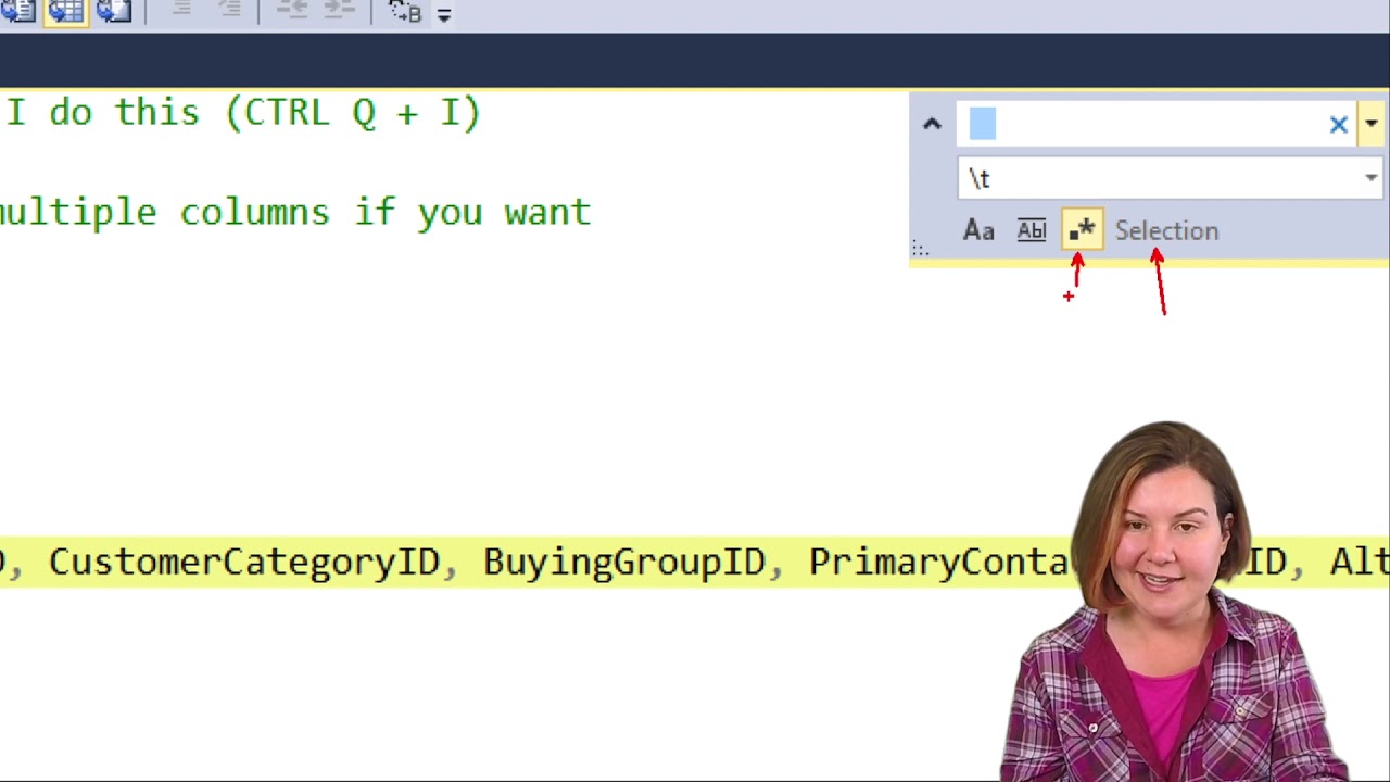 SSMS Shortcuts - Tabs/Spaces, Regex, Typing on Multiple Lines - YouTube