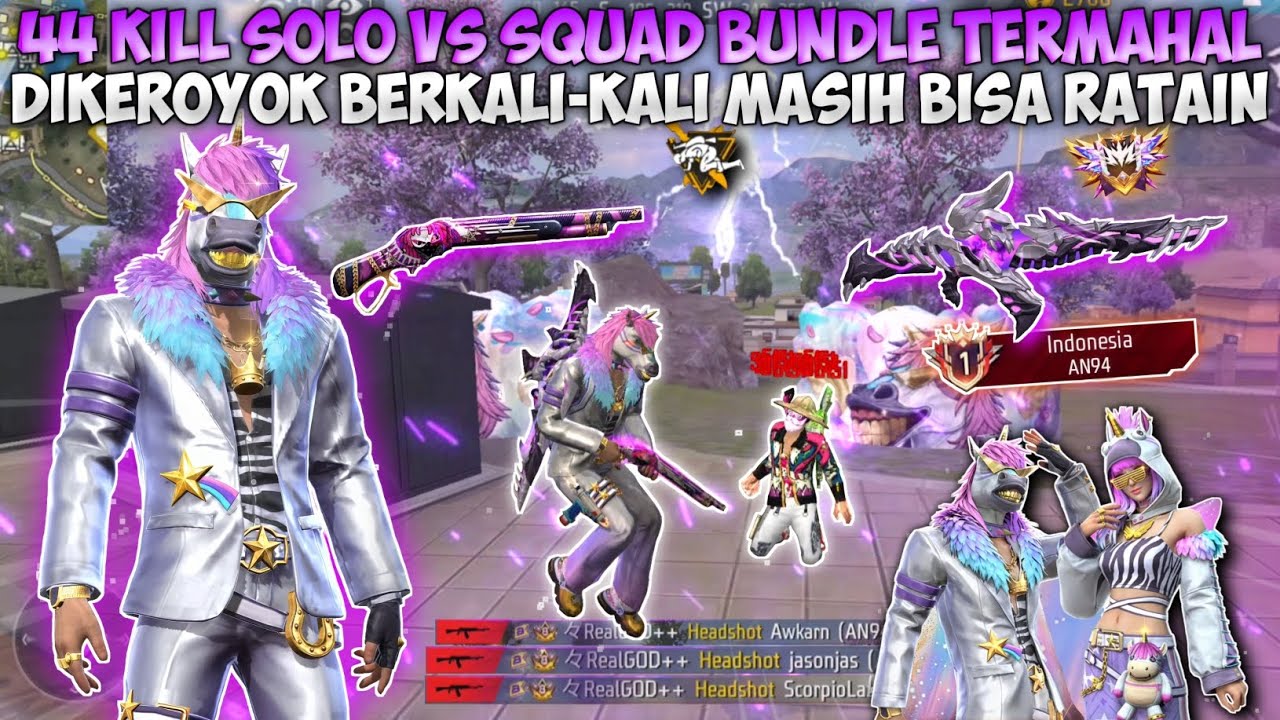 44 KILL SOLO VS SQUAD REVIEW BUNDLE TERMAHAL!! DIKEROYOK BERKALI-KALI MASIH BISA RATAIN!!