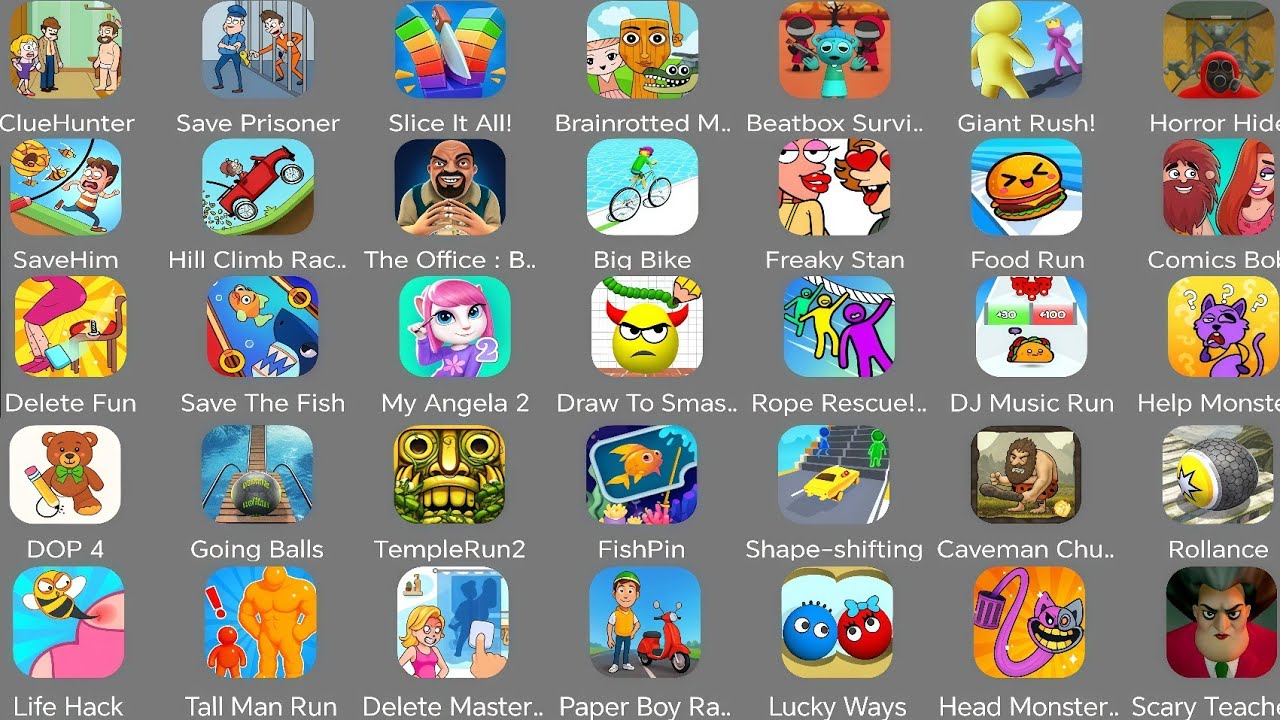 Clue hunter,Big Bike,Roblox,Minicraft,Save The Fish,Head Monster,Slice It All,Scray Teacher,Rollance