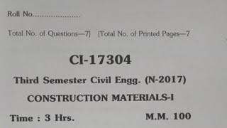 Question Paper Of Construction Material-|of Third Semester of Civil Engg.Of HPTU.#Shorts