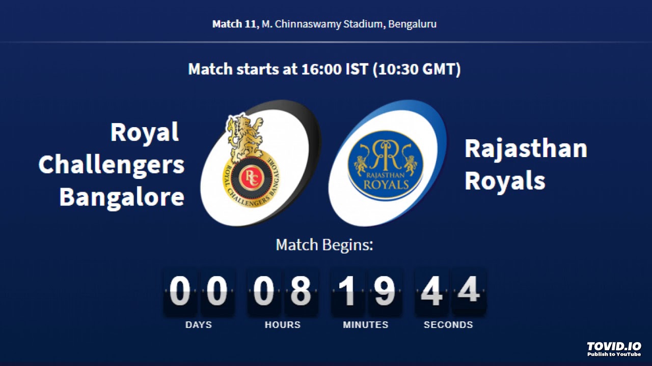 Aaj Ka IPL Match: RCB vs RR at 4:00 PM on M. Chinnaswamy Stadium, Bengaluru