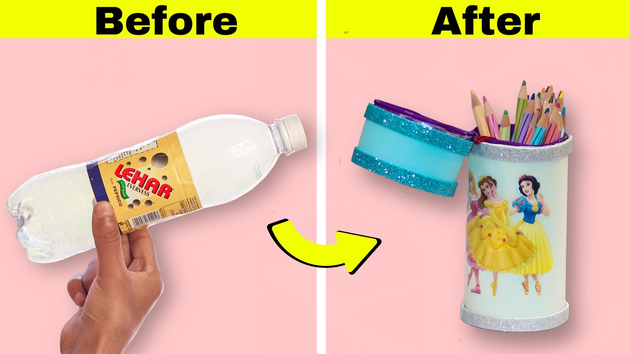 How to make colour pencil box with bottle Diy colour pencil box with