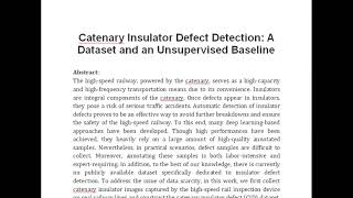 Catenary Insulator Defect Detection  A Dataset and an Unsupervised Baseline