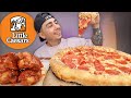 MUKBANG EATING Little Caesars Crazy Stuffed Crust Pepperoni Pizza And BBQ Wings