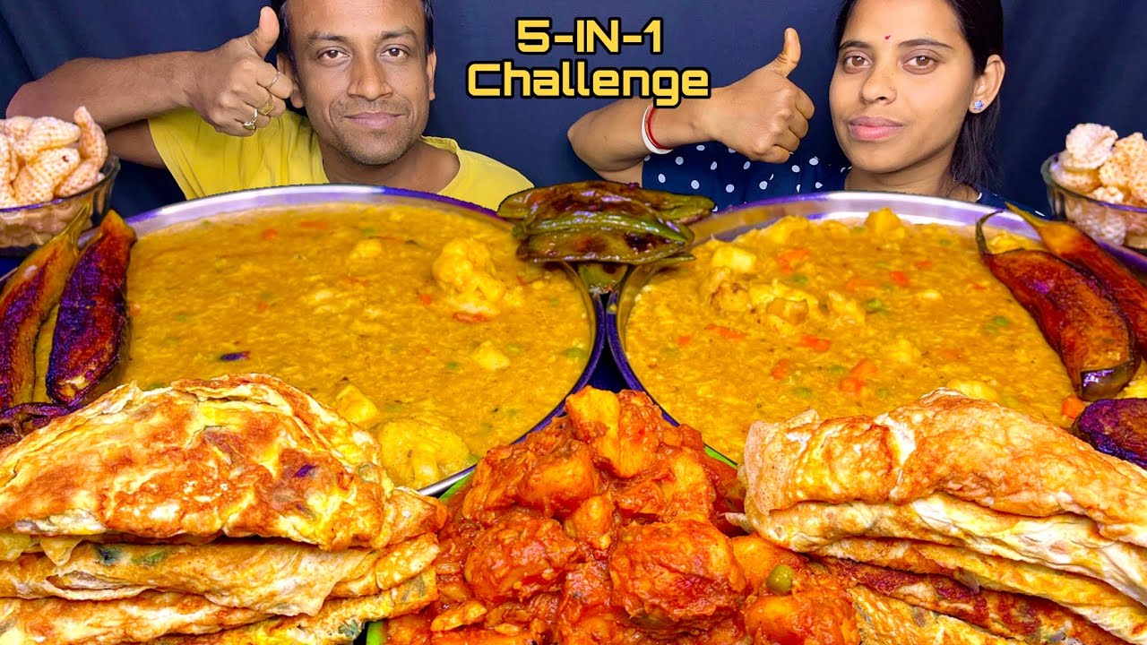 Khichuri Dum Aloo Begun Bhaja Dim Bhaja Eating Challenge || Food Challenge || Khichdi Competition
