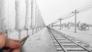 How to Draw a Railroad Track in One Point Perspective | Easy Drawing Tutorial