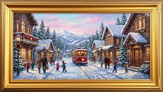 ✨Christmas Art Screensaver for TV | Elegant Vintage Gold Frame | Winter Ski Town Snowfall🏔️✨ screenshot 5
