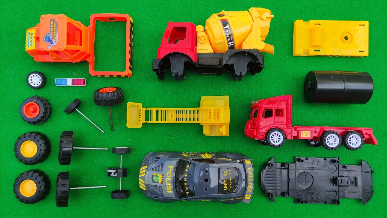 Merakit Mainan Mobil Polisi, Truk Molen, Mobil Pemadam, Loader