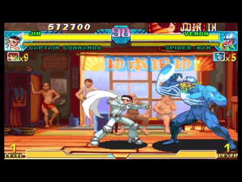 Marvel vs Capcom 1 ( Arcade ) - Jin / Captain Commando Playthrough ( Feb 3, 2017 )